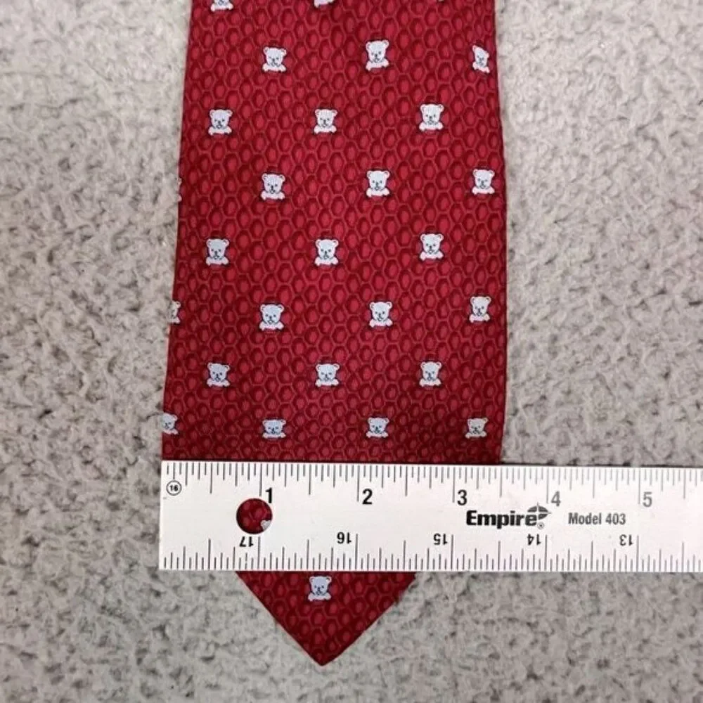 HERMES MENS SILK TIE RED WITH LITTLE BEARS 🐻 DESIGN ON IT